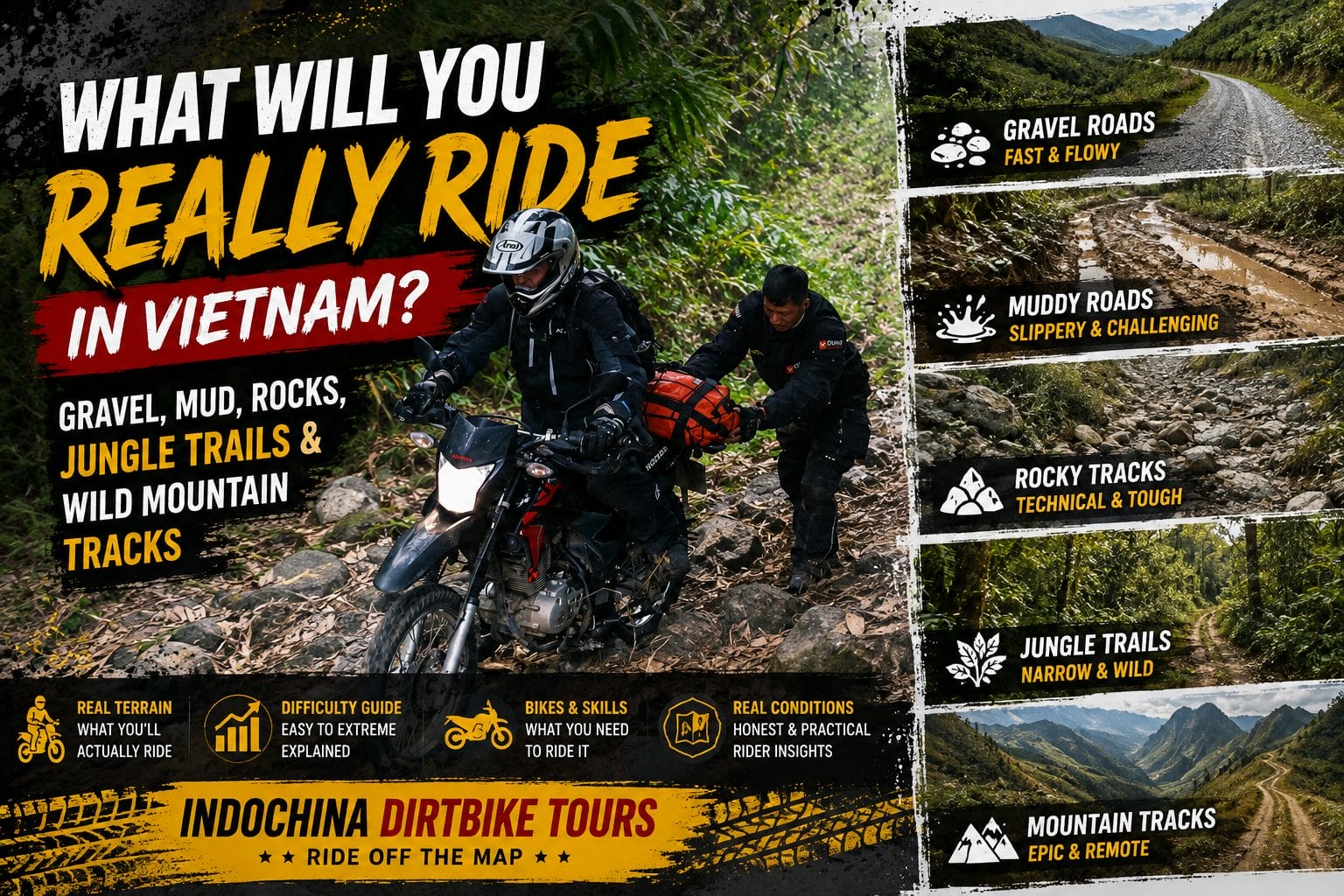 Vietnam Dirt Bike Terrain Explained: Gravel, Mud, Rocks, Jungle Trails & Mountain Tracks